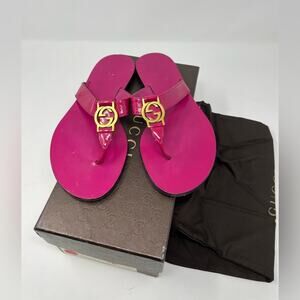 Gucci Microguccisima Fuchsia GG Thong Sandal Vernix  Pink size 37 EU Slide Flat